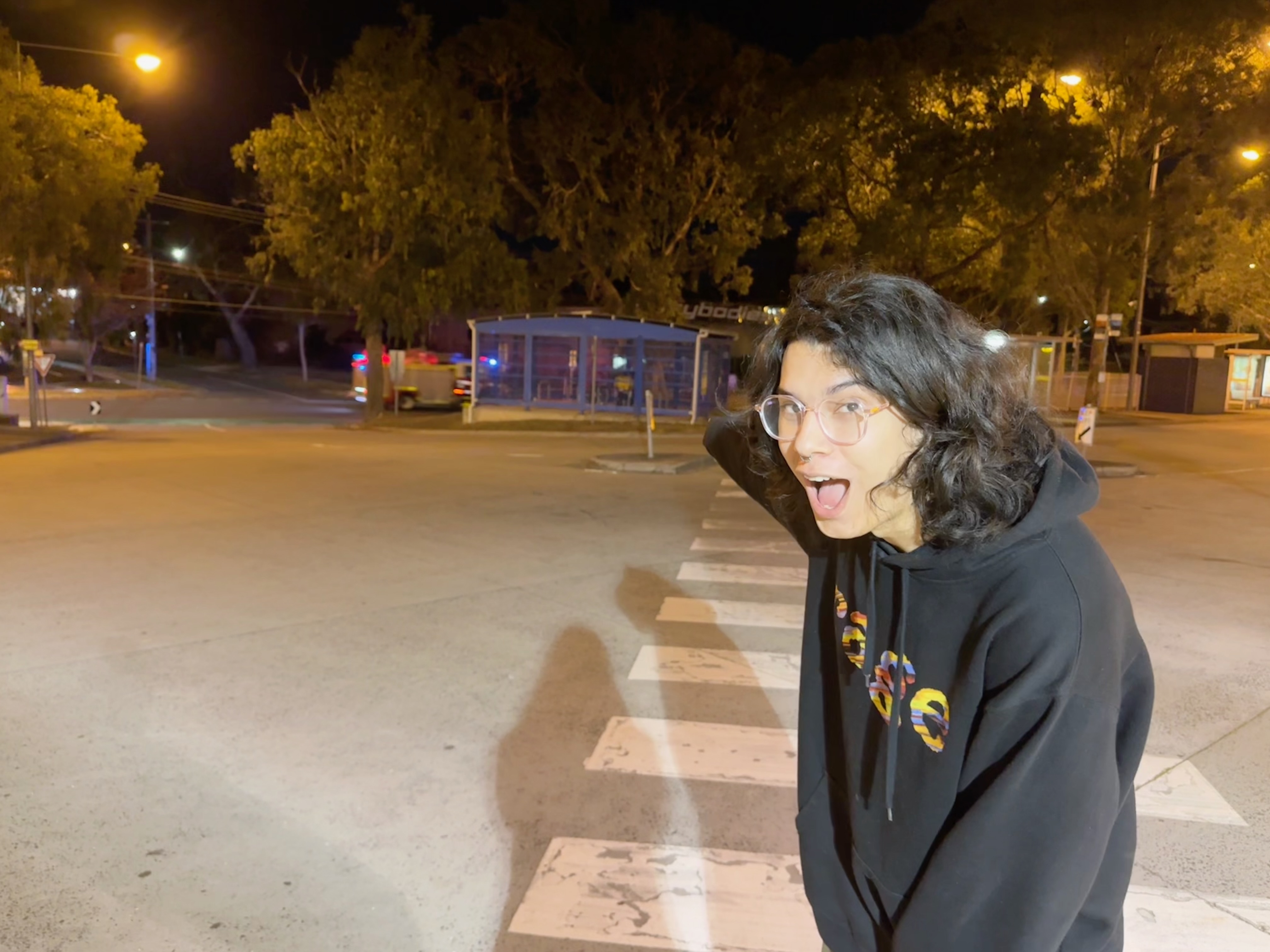 photo of Annie pointing at a fire engine with mouth open, it’s some kind of meme. (the fire engine’s lights are on, but it wasn’t responding to an emergency, don’t worry.)