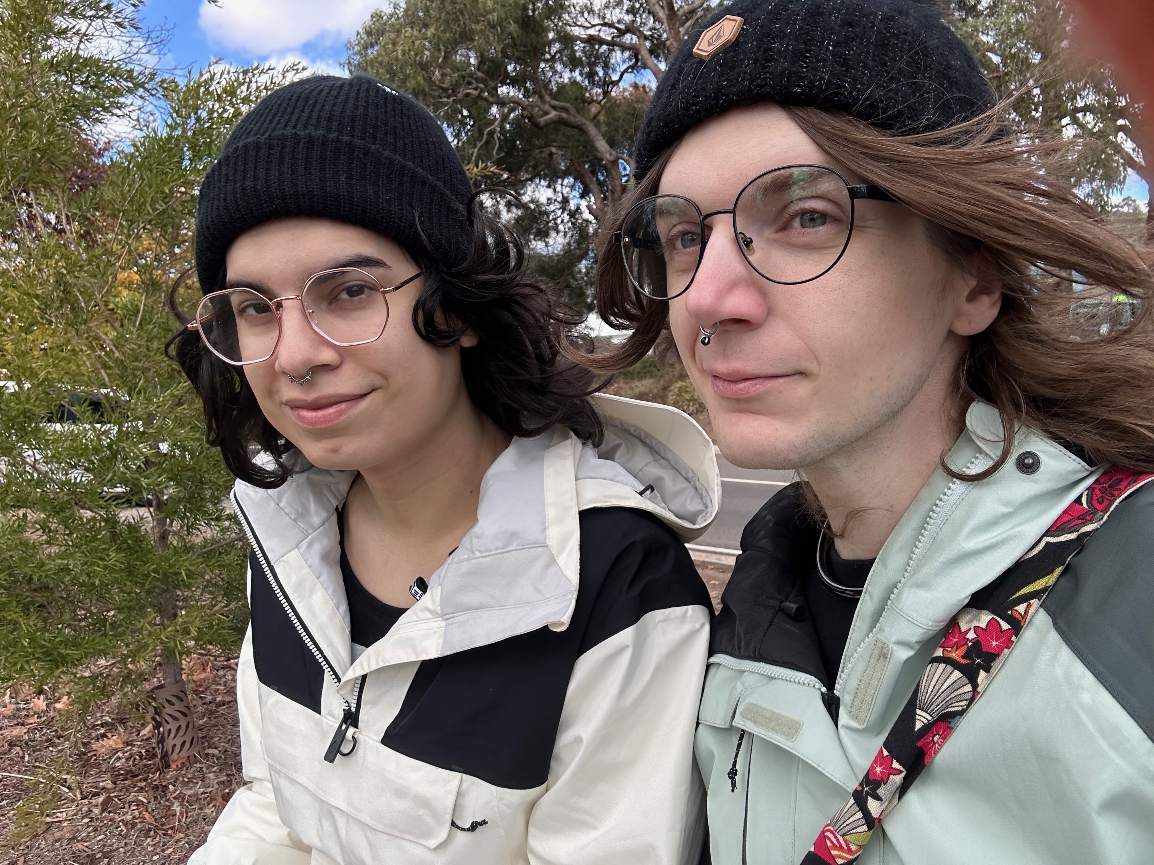 photo of Annie and me, both rugged up and outside, looking at the camera