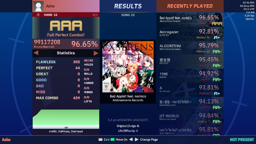 Bad Apple!! score (AAA 96.65%)