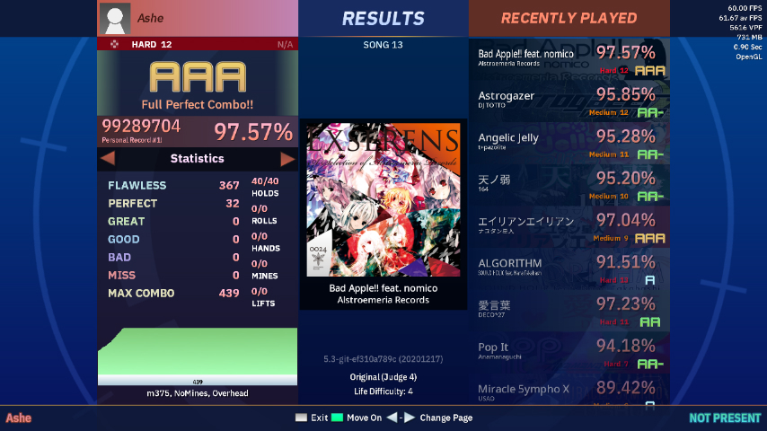 Bad Apple!! score (AAA 97.57%)