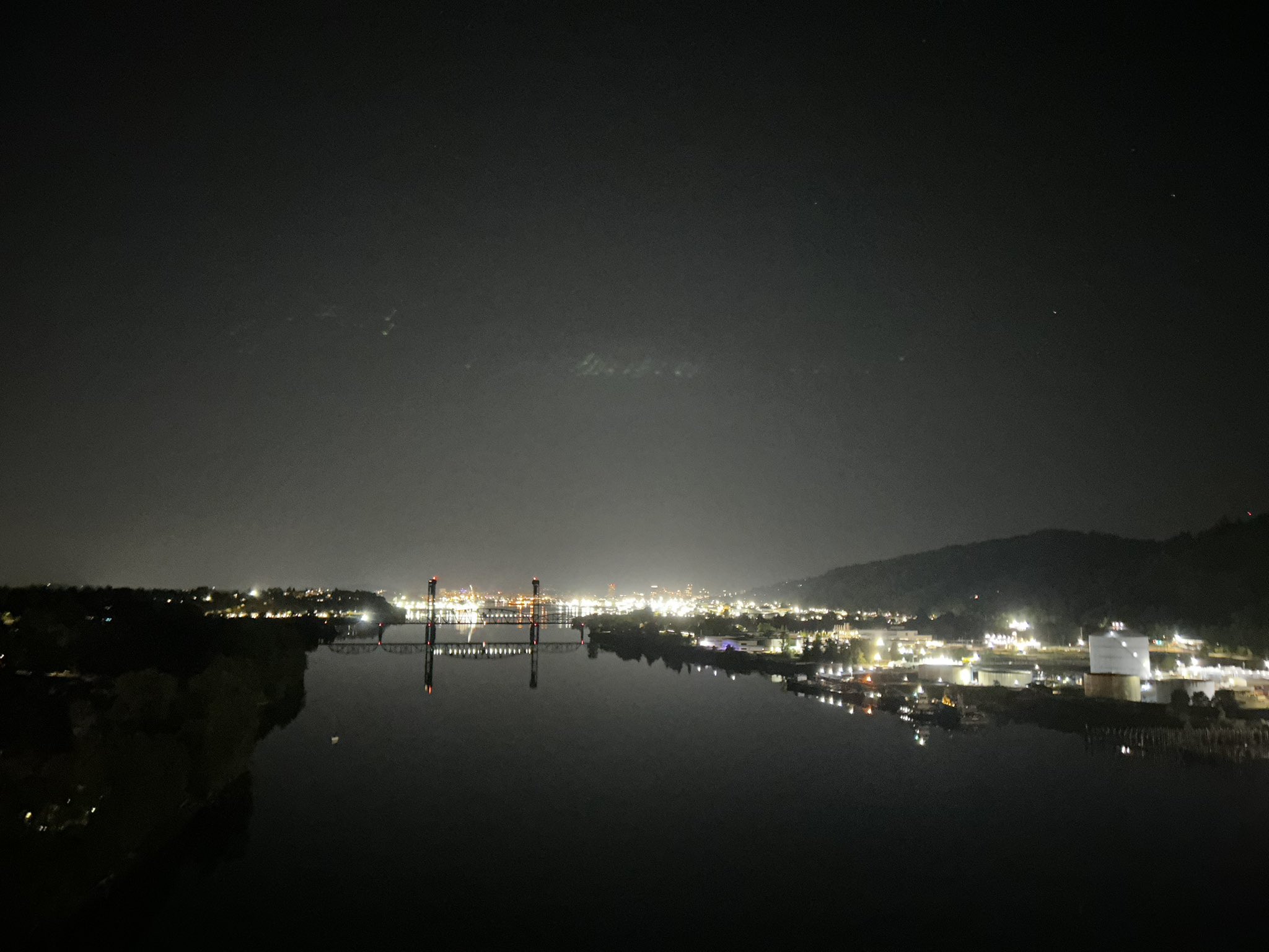 photo taken from a bridge at night
