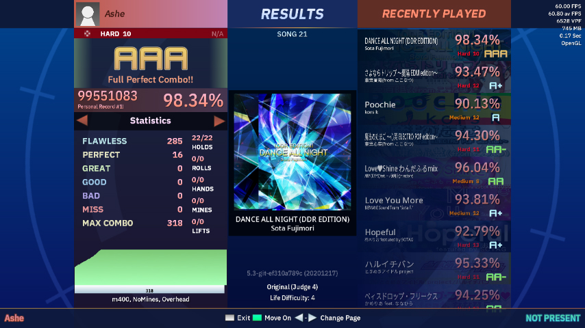DANCE ALL NIGHT score (AAA 98.34%)