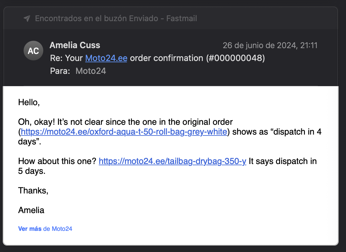 Hello, Oh, okay! It’s not clear since the one in the original order (link) shows as “dispatch in 4 days”. How about this one? (link) It says dispatch in 5 days.