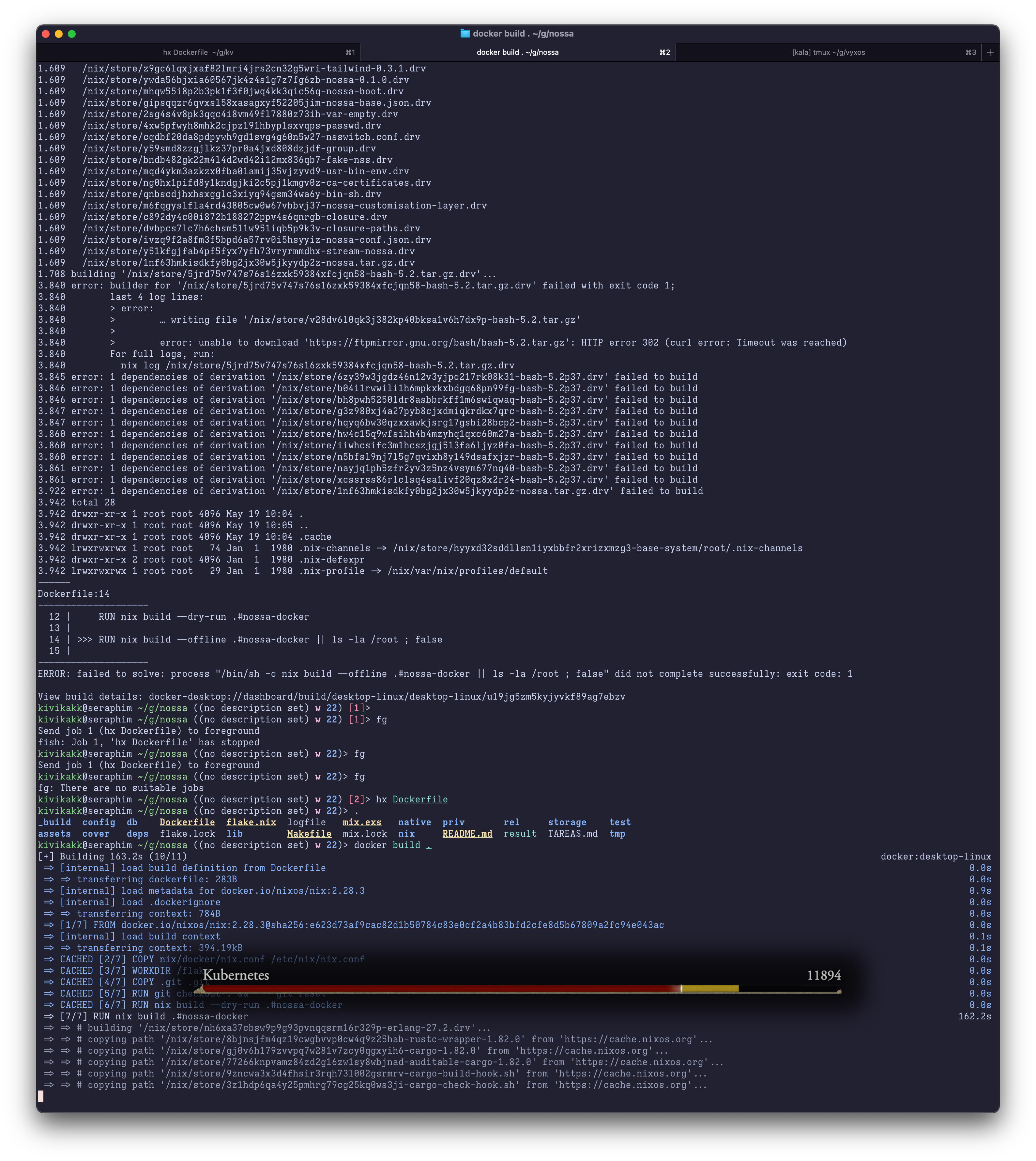 screenshot of a terminal window showing some combination of Docker and Nix commands