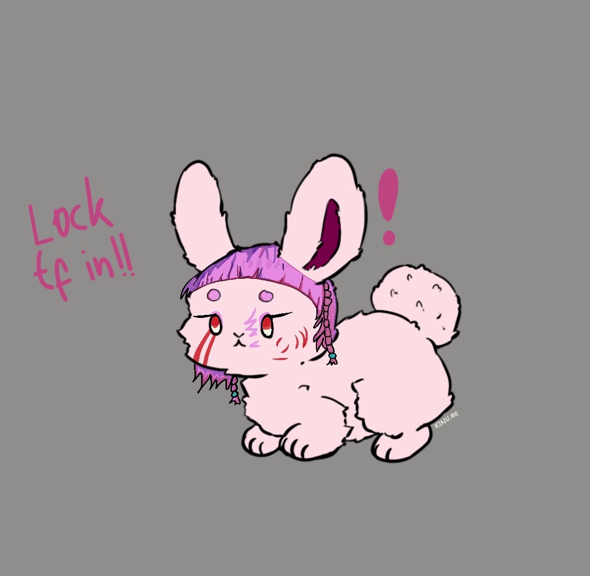 Drawing of my fursona looking exceptionally Bunny (a bit lost), with the text “lock tf in!!” next to it.