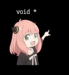 Image of a girl with the name “void *” pointing at nothing
